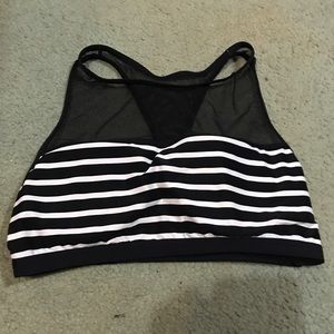 Black and white striped bikini swim top